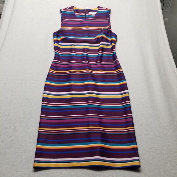 Calvin Klein 8 Dress Plum Striped Scuba Knit BodyCon Career Business Office - Picture 1 of 8